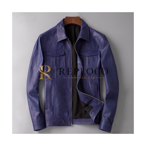 ✨Loewe 2019 Mens Causal Leather Jacket - 로에베 2019 남성 캐쥬얼 가죽 자켓 Loe0101x.Size(l - 4xl).블루