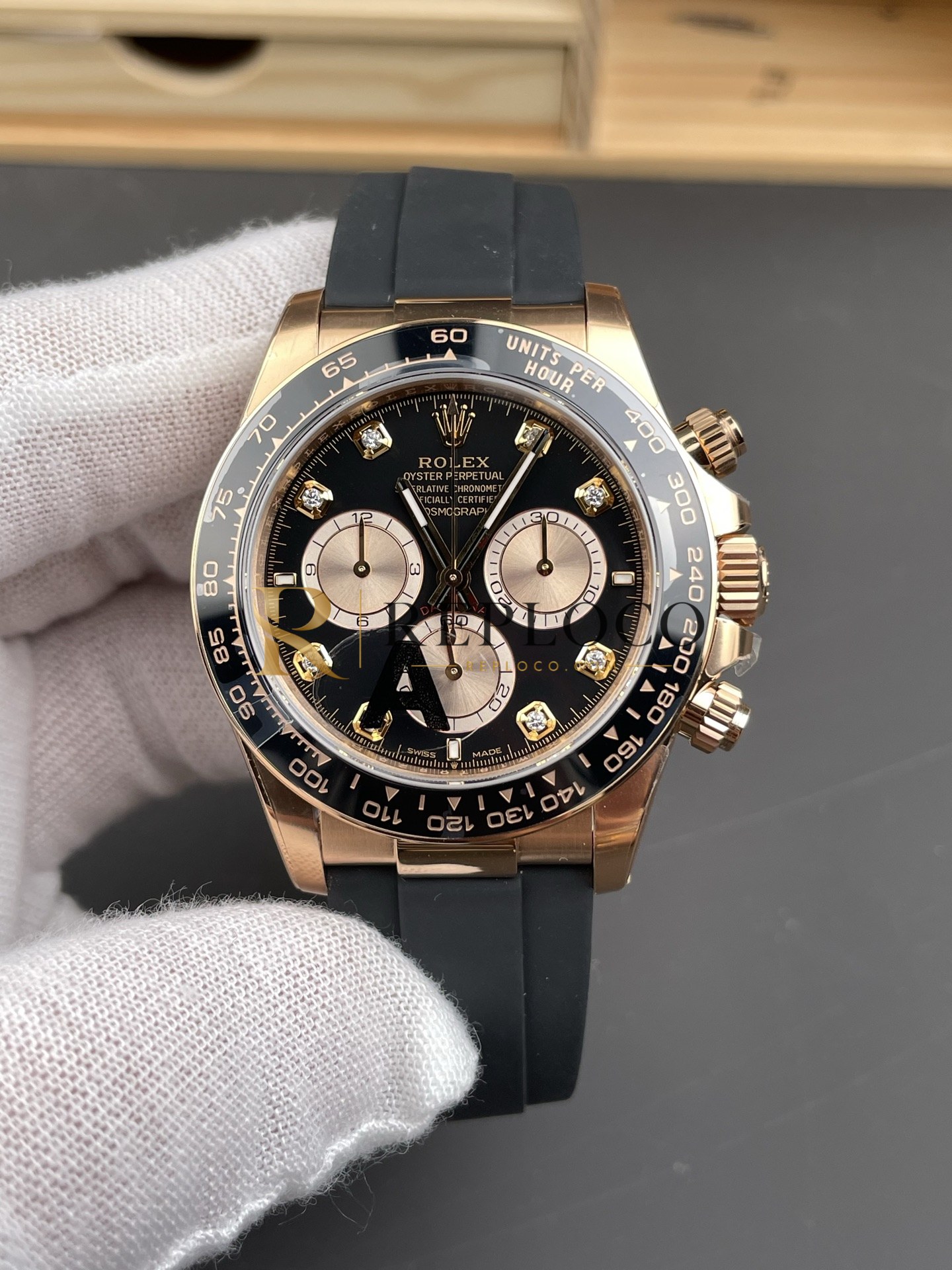 VS 공장 롤렉스 코스모그래프 데이토나 40mm 126515LN 블랙 다이아몬드 에버로즈 골드 러버 스트랩 1:1 슈퍼클론 DD4131 무브먼트