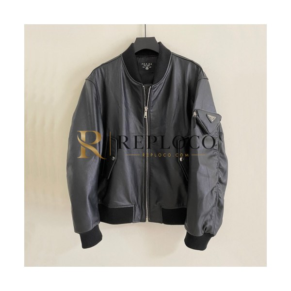 ✨Prada Mens Logo Casual Leather Jacket Black - 프라다 2021 남성 로고 캐쥬얼 가죽 자켓 Pra02410x Size(m - 2xl) 블랙