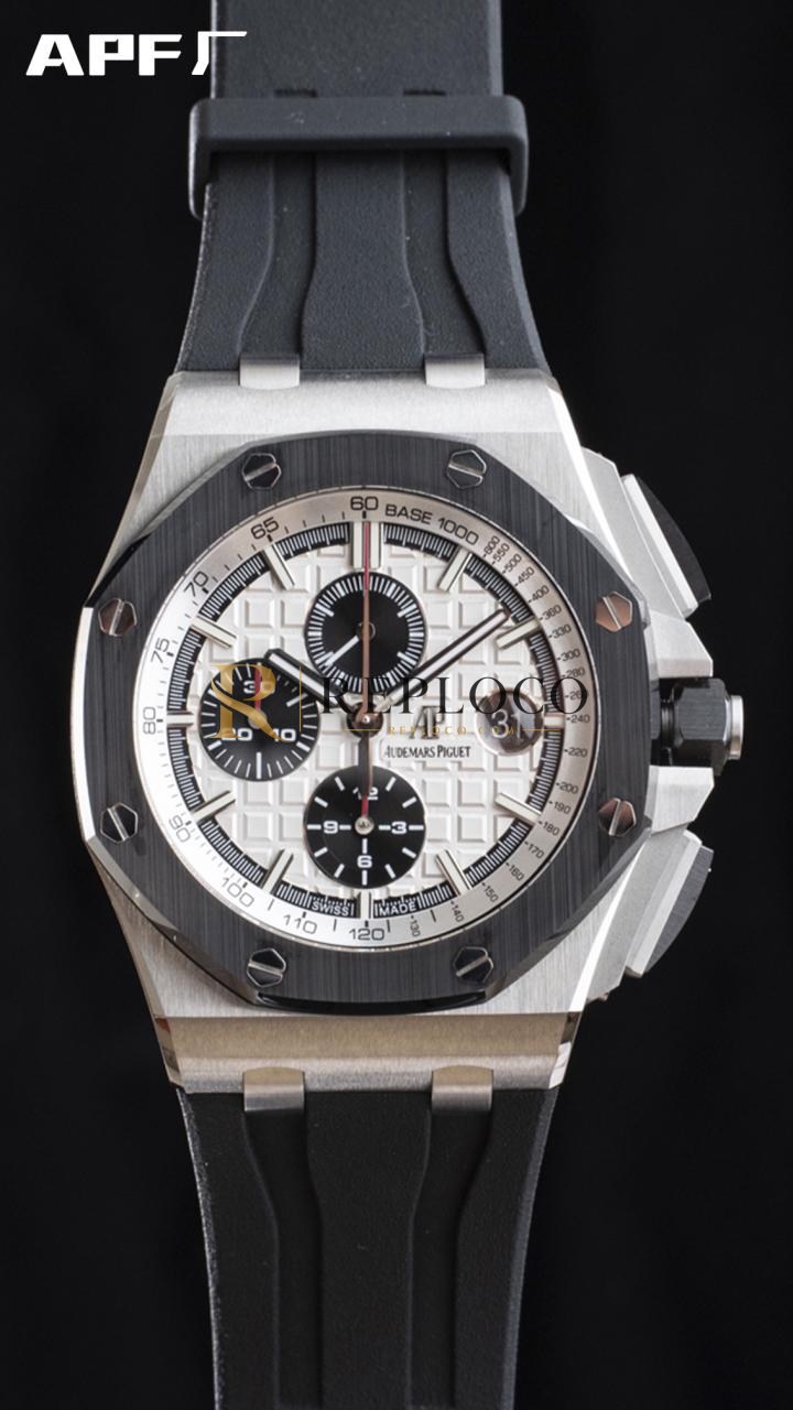 AP 로열 오크 오프쇼어 44mm 26400SO.OO.A002CA.01 스테인리스 스틸 세라믹 베젤 APF 1:1 베스트 에디션 화이트 다이얼 러버 스트랩 A3126