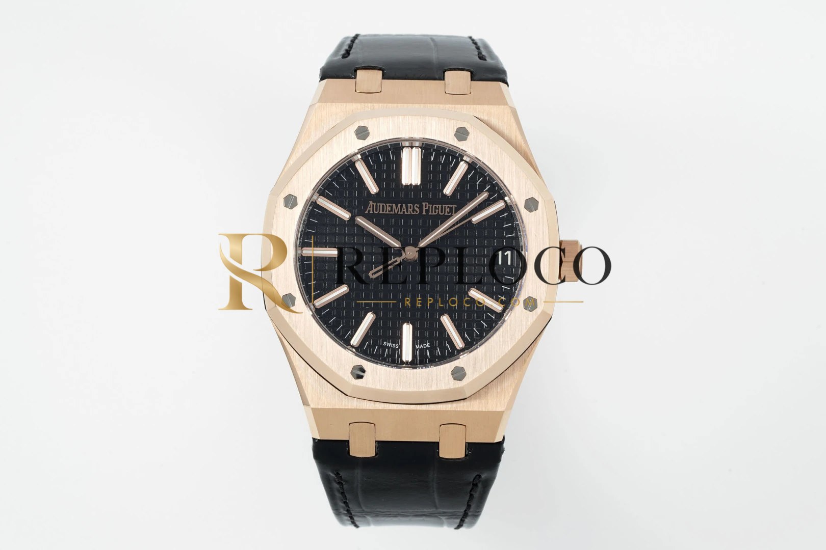 로열 오크 41mm 15510 RG DDF 1:1 베스트 에디션 블랙 다이얼 블루 가죽 스트랩 DD4302 슈퍼클론(가중)