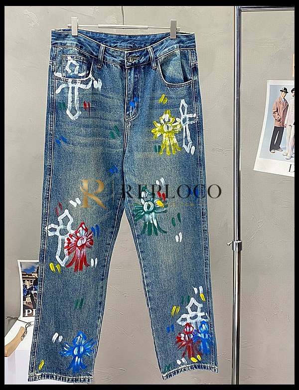 ✨Chrom Hearts 2025 Mens Casual Denim Jeans Blue - 크롬하츠 2025 남성 캐쥬얼 데님 청바지 Chr0340x Size(29 - 38) 블루