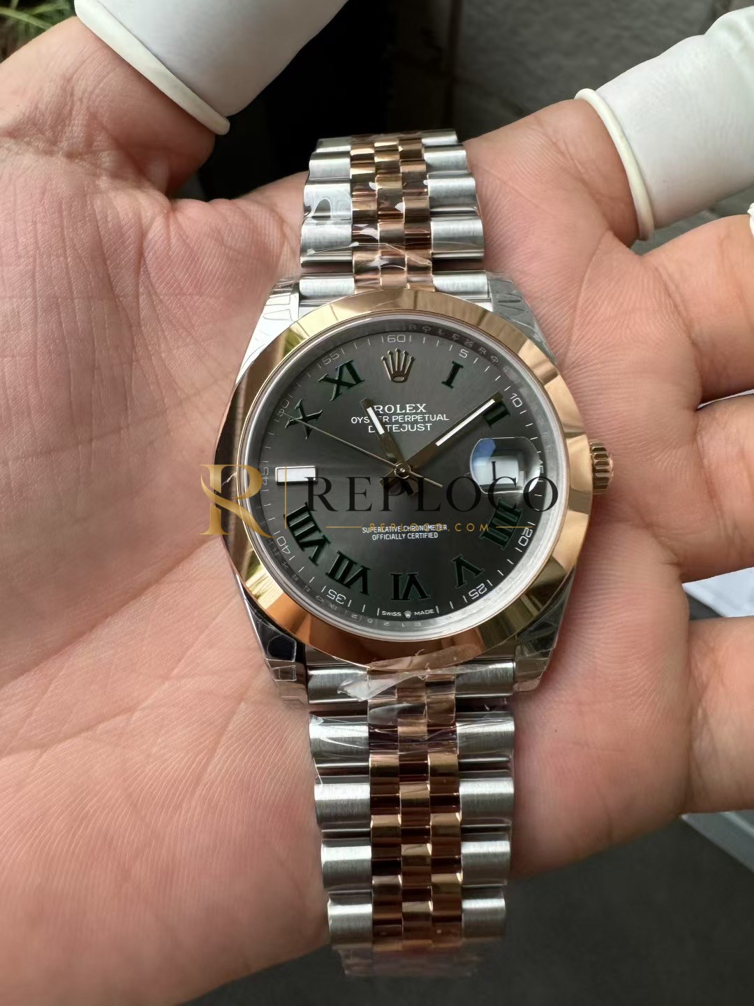 VS 공장 롤렉스 데이트저스트 41mm 126301 투톤 로즈 골드 슬레이트 그레이 윔블던 다이얼 스무스 베젤 주빌리 브레이슬릿 1:1 슈퍼클론 DD3235 무브먼트