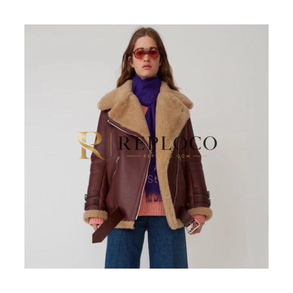 ✨Acne Sstudios 2019 Womens Casual Leather Jacket - 아크네 2019 여성 캐쥬얼 가죽 자켓 Acn0037x.Size(s - xl).버건디