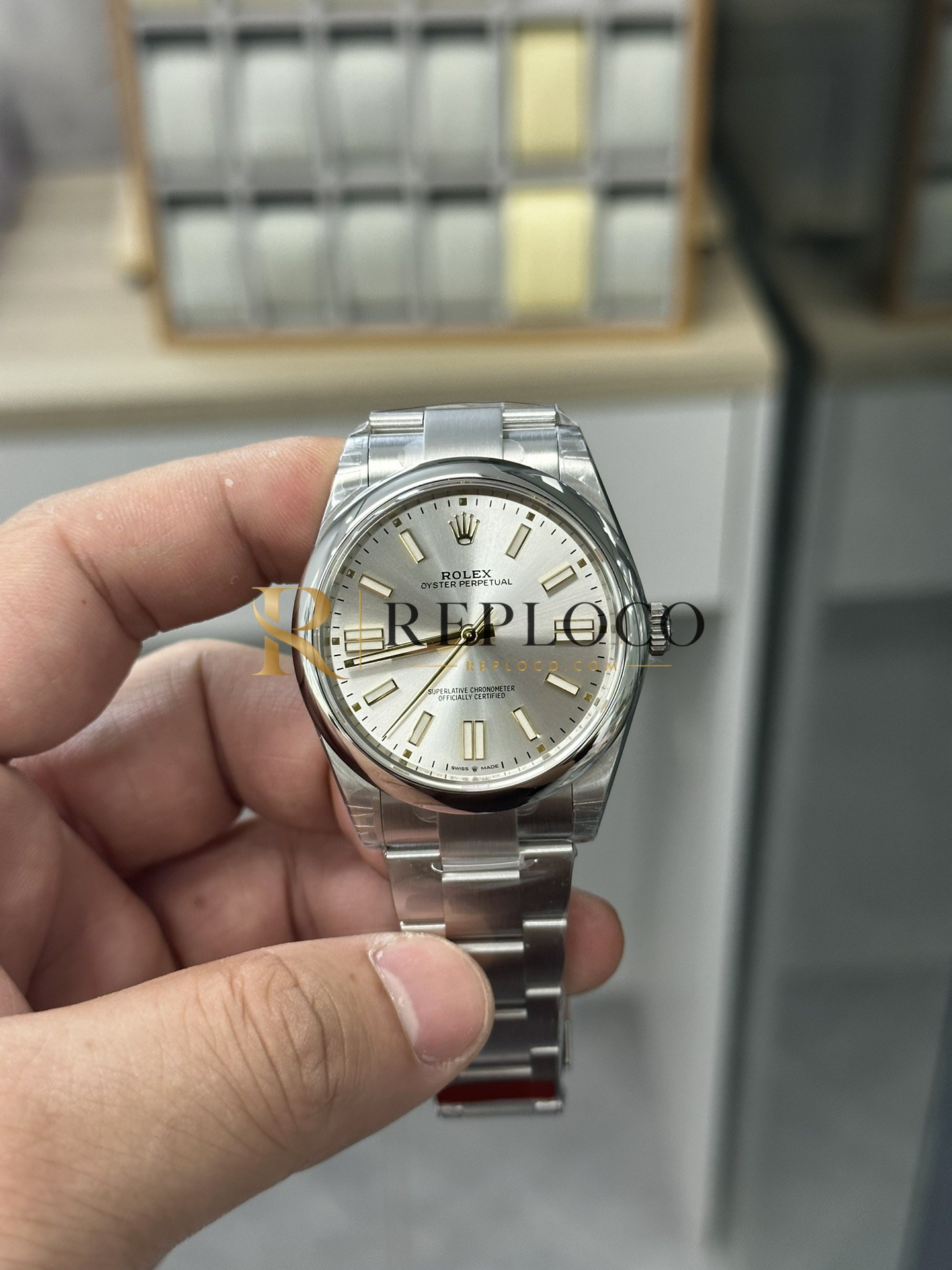 VS 공장 롤렉스 오이스터 퍼페츄얼 41mm 124300 실버 선버스트 다이얼 옐로우 골드 악센트 스무스 베젤 오이스터 브레이슬릿 1:1 슈퍼클론 DD3230 무브먼트