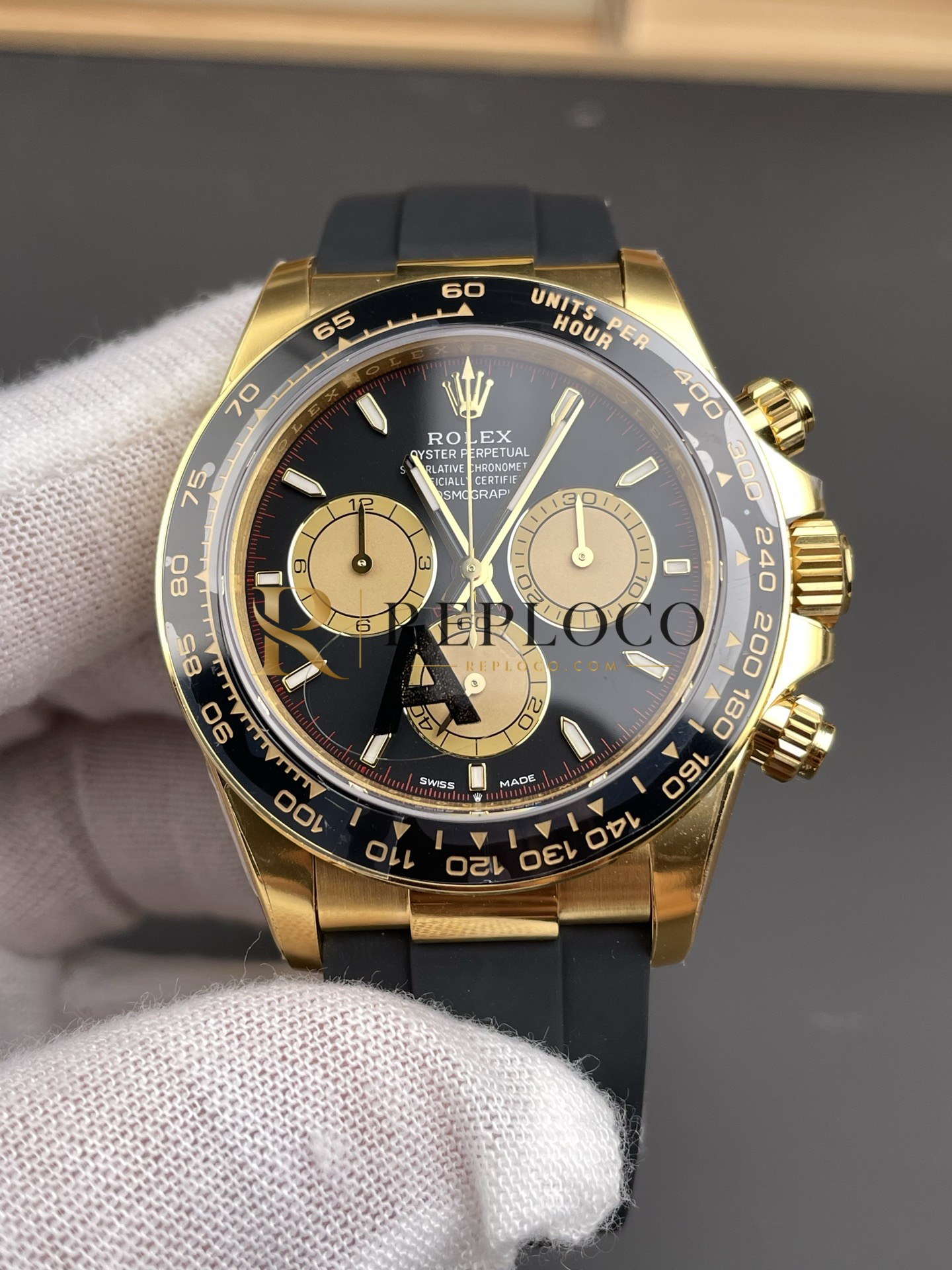 VS 공장 롤렉스 코스모그래프 데이토나 40mm 126518LN 블랙 다이얼 옐로우 골드 러버 스트랩 1:1 슈퍼클론 DD4131 무브먼트