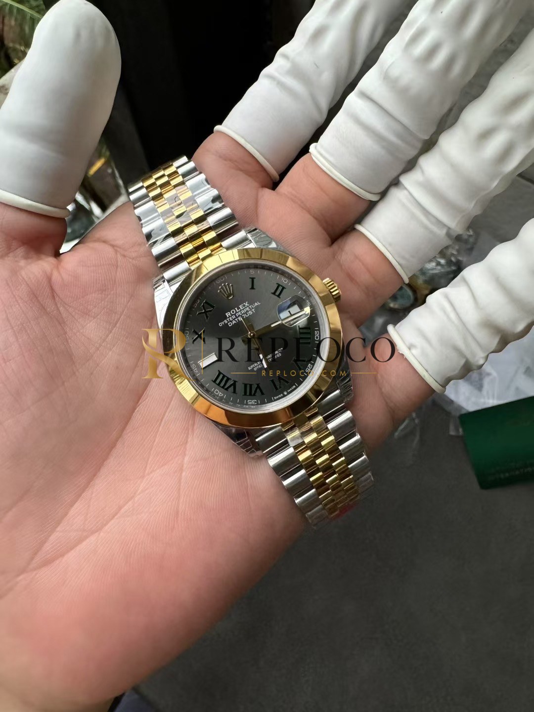 VS 공장 롤렉스 데이트저스트 41mm 126303 투톤 옐로우 골드 슬레이트 그레이 “윔블던” 다이얼 스무스 베젤 쥬빌리 브레이슬릿 1:1 슈퍼클론 DD3235 무브먼트 - 이미지 6