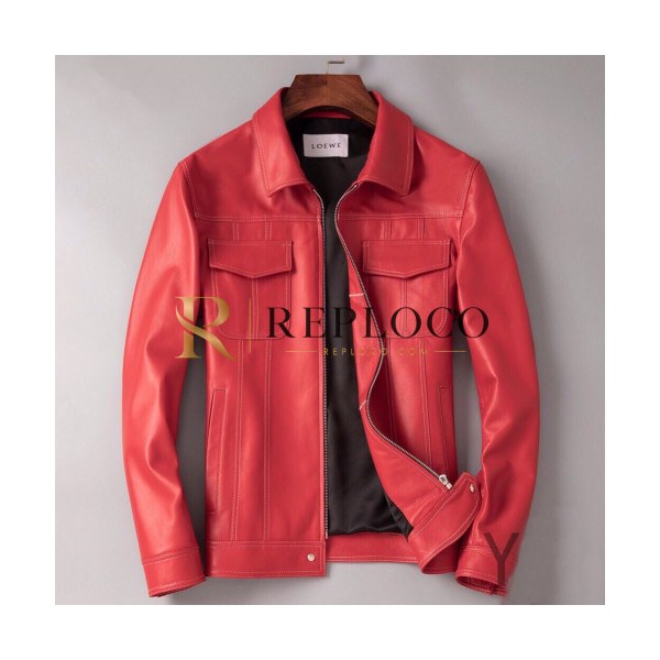 ✨Loewe 2019 Mens Causal Leather Jacket - 로에베 2019 남성 캐쥬얼 가죽 자켓 Loe0089x.Size(l - 4xl).레드