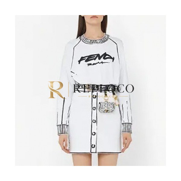 ✨[펜디]Fendi 2020 Womens Logo Crew-neck Cotton Tshirts - 펜디 2020 여성 몬스터 크루넥 코튼 긴팔티 Fen0813x.Size(s - l).화이트
