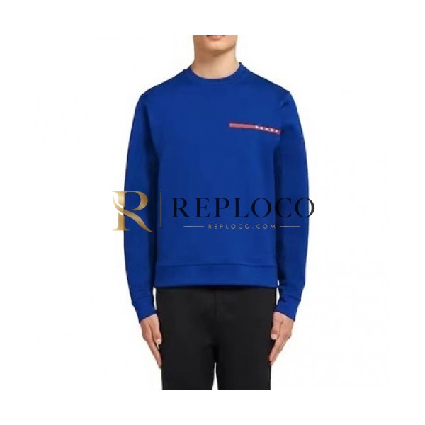 ✨Prada Mens Crew-neck Cotton Tshirts Blue - 프라다 2021 남성 로고 크루넥 코튼 긴팔티 Pra02355x Size(m - 2xl) 블루