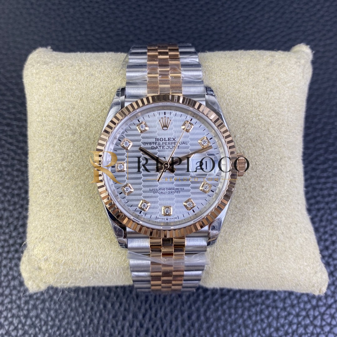 VS 공장 롤렉스 데이데이트 36mm 126231 투톤 로즈골드 실버 플루티드 모티브 다이아몬드 다이얼 쥬빌리 브레이슬릿 1:1 슈퍼클론 DD3235 무브먼트