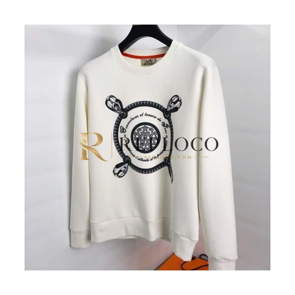 ✨Hermes 2020 Mens Crew-neck Casual Cotton Tshirts- 에르메스 2020 남성 크루넥 캐쥬얼 코튼 기모 긴팔티 Her0509x.Size(m - 2xl).화이트
