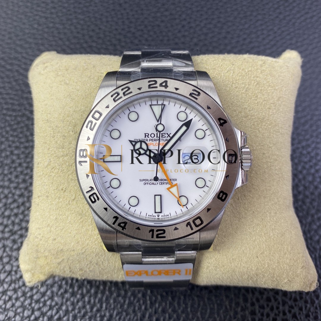VS 공장 롤렉스 익스플로러 II 226570 42mm 폴라 화이트 다이얼 오렌지 GMT 핸드 고정 24시간 베젤 오이스터 브레이슬릿 1:1 슈퍼클론 DD3285 무브먼트