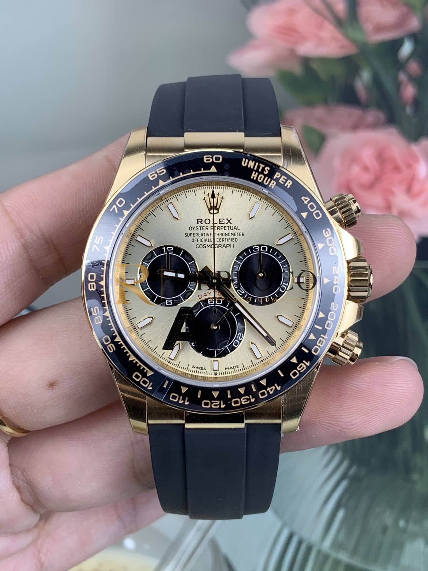 VS 공장 롤렉스 코스모그래프 데이토나 40mm 126518LN 옐로우 골드 “션 유” 샴페인 다이얼 러버 스트랩 1:1 슈퍼클론 DD4131 무브먼트