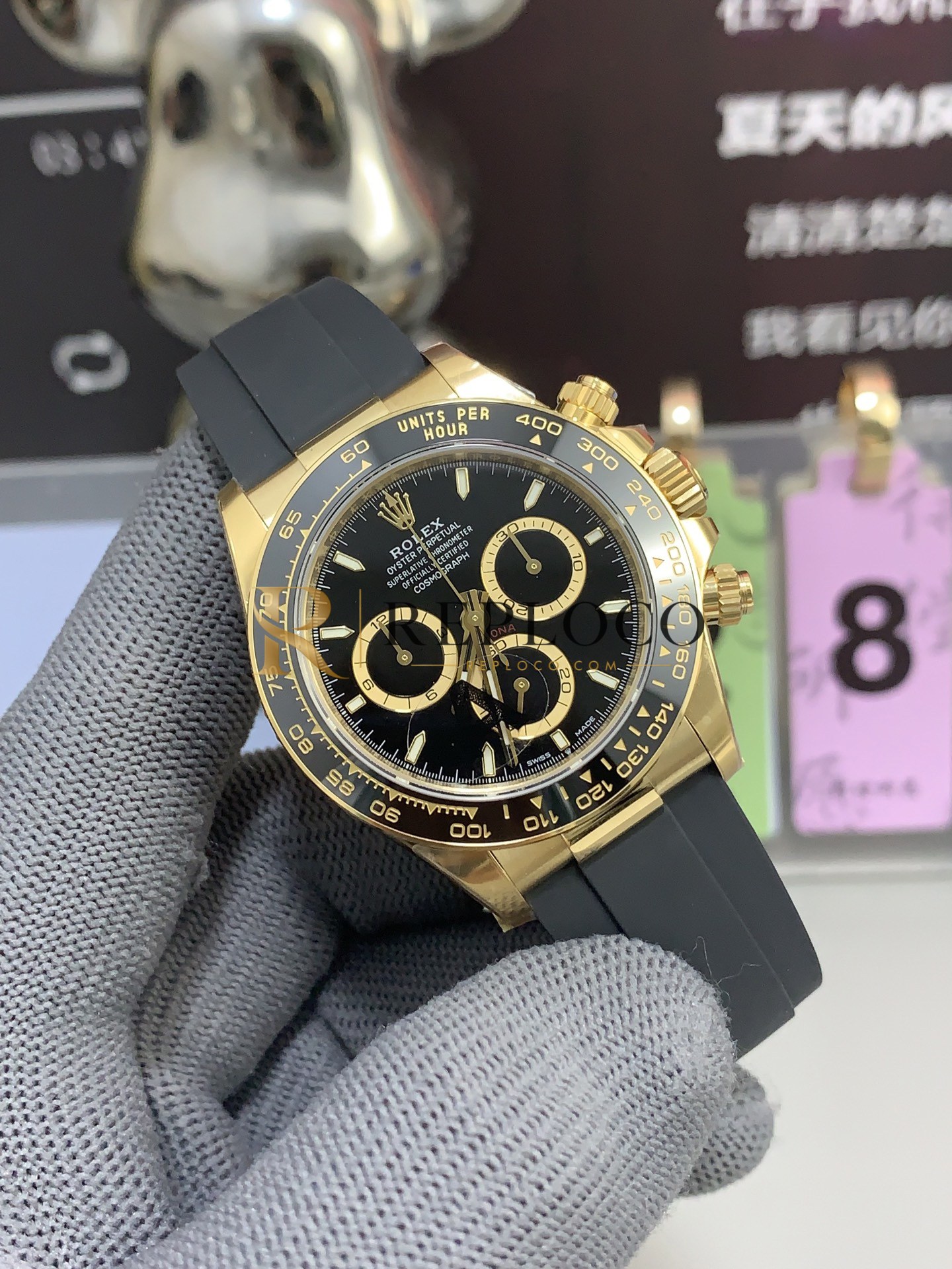 VS 공장 롤렉스 코스모그래프 데이토나 40mm 126518LN 블랙 판다 다이얼 옐로우 골드 러버 스트랩 1:1 슈퍼클론 DD4131 무브먼트 - 이미지 3