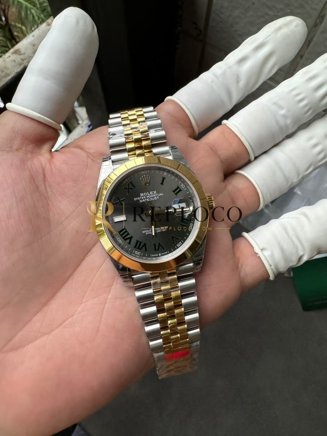 VS 공장 롤렉스 데이트저스트 41mm 126303 투톤 옐로우 골드 슬레이트 그레이 “윔블던” 다이얼 스무스 베젤 쥬빌리 브레이슬릿 1:1 슈퍼클론 DD3235 무브먼트 - 이미지 4