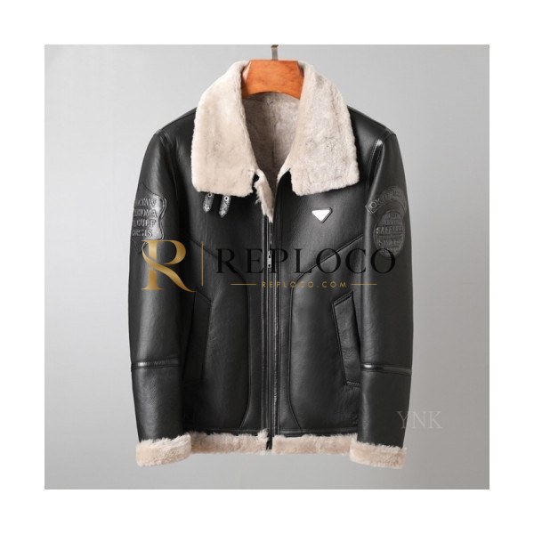 ✨Prada 2020 Mens Logo Casual Leather Jacket - 프라다 2020 남성 로고 캐쥬얼 가죽 자켓 Pra01233x.Size(m - 3xl).블랙