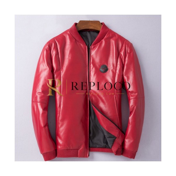 ✨Moncler 2019 Mens Patch Logo Modern Duck Down Leather Jacket - 몽클레어 2019 남성 패치 로고 모던 덕다운 가죽 자켓 Moc01127x.Size(m - 3xl).레드