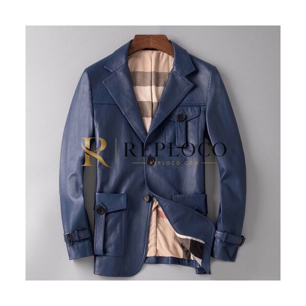 ✨Burberry 2019 Mens Casual Leather Jacket - 버버리 2019 남성 캐쥬얼 가죽 자켓 Bur01453x.Size(l - 4xl).블루