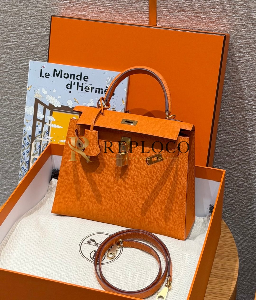 올수공 에르메스 켈리 25 Orange 앱송 가죽 골드 하드웨어