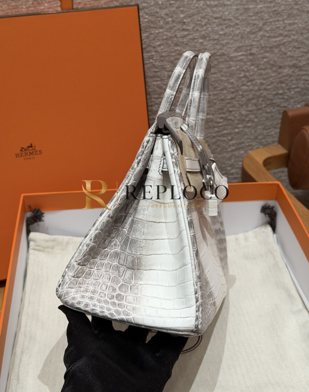 올수공 에르메스 버킨 25 Himalaya 악어 가죽 팔라듐 하드웨어 상세 이미지 2