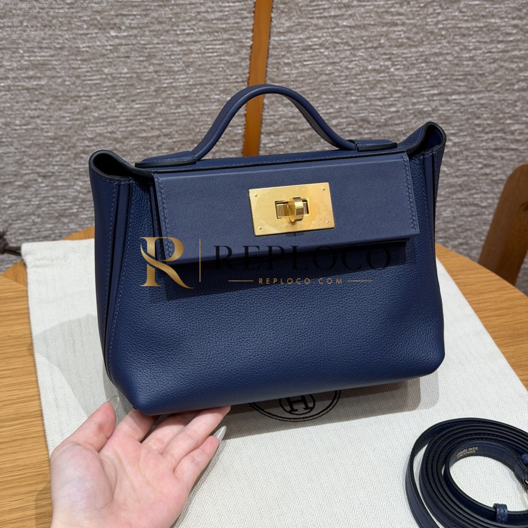 올수공 에르메스 2424백 21 Blue Saphir 스위프트 가죽 골드 하드웨어
