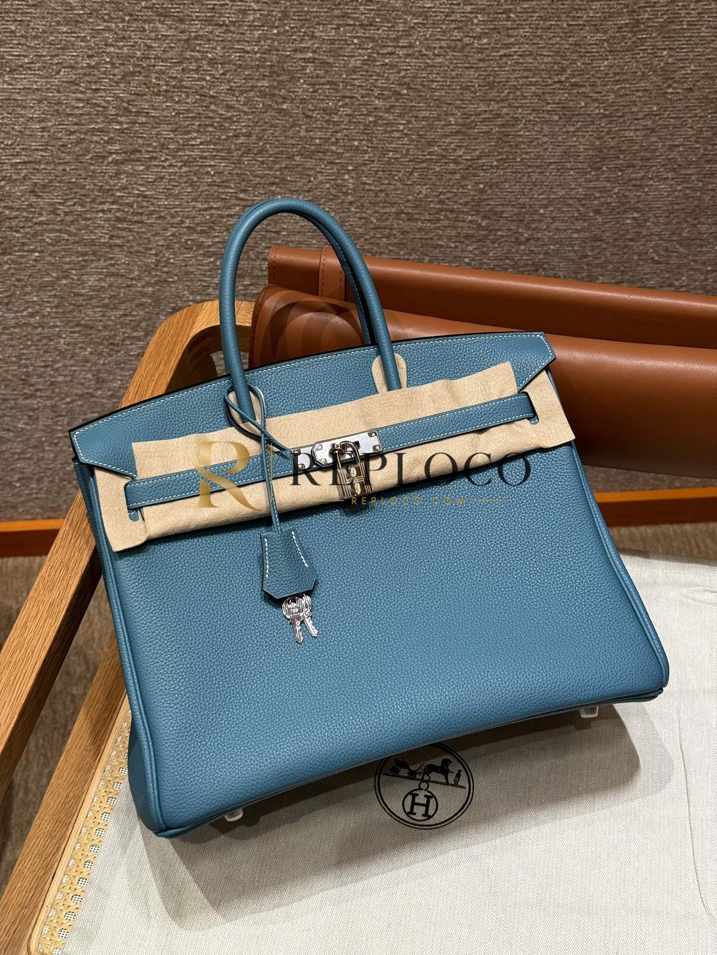 올수공 에르메스 35 Bleu Jean 토고 가죽 팔라듐 하드웨어