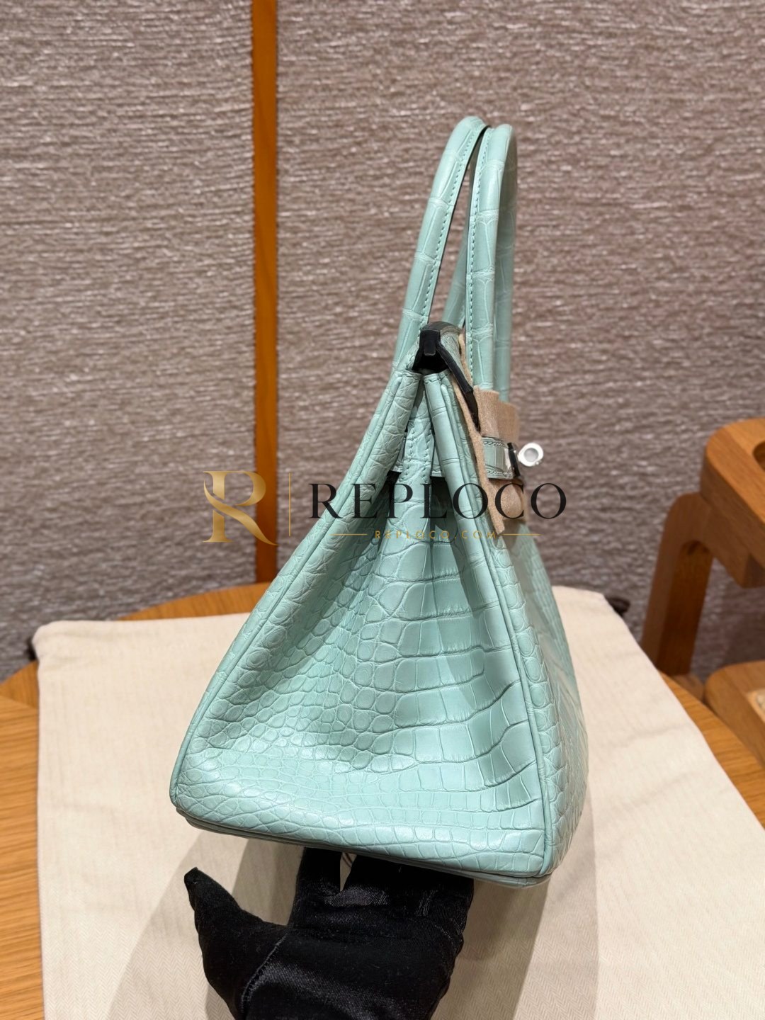 올수공 에르메스 버킨 30 Menthe 악어 가죽 팔라듐 하드웨어 상세 이미지 2