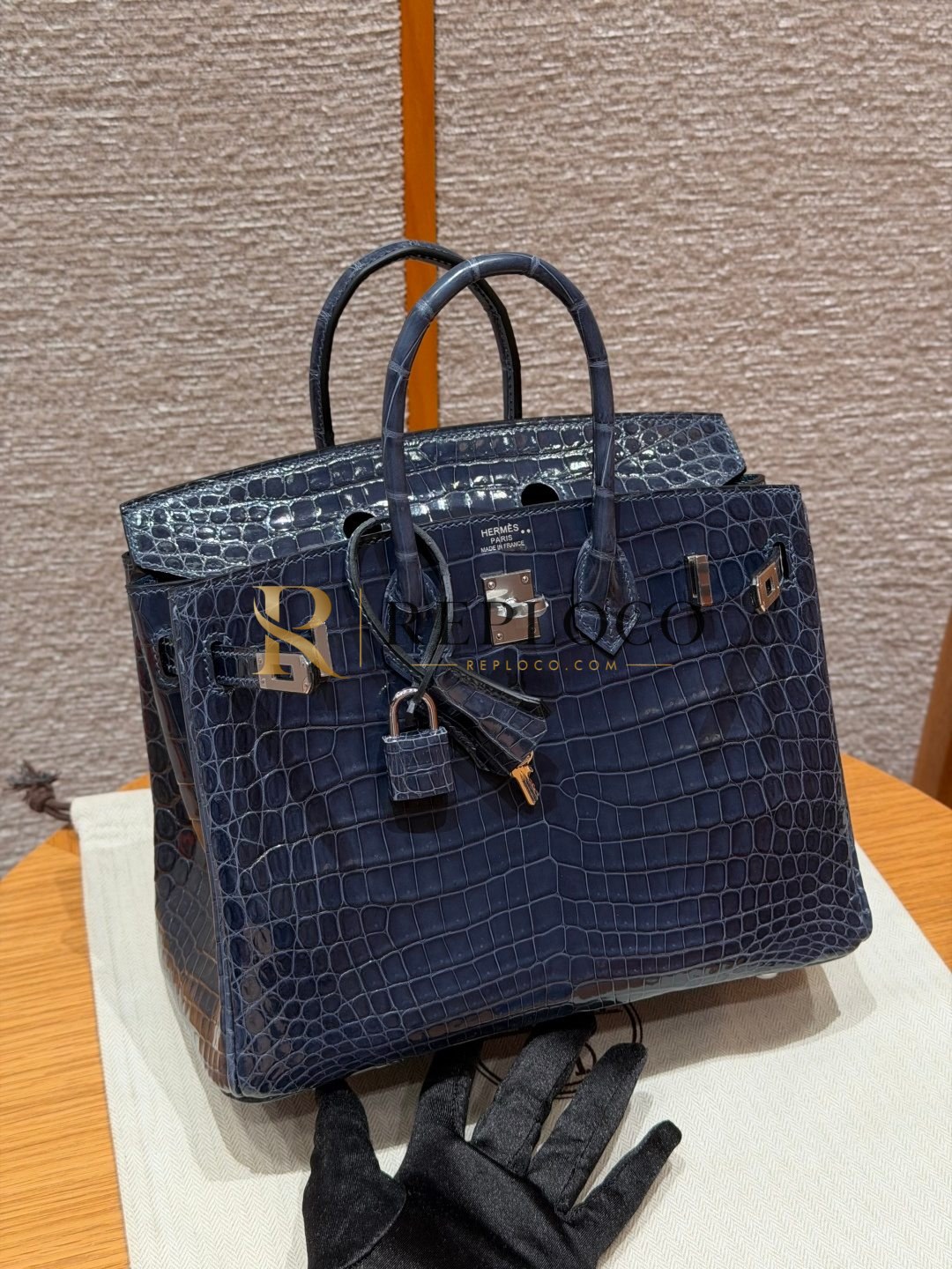 올수공 에르메스 버킨 25 blue tempete 악어 가죽 팔라듐 하드웨어 상세 이미지 10