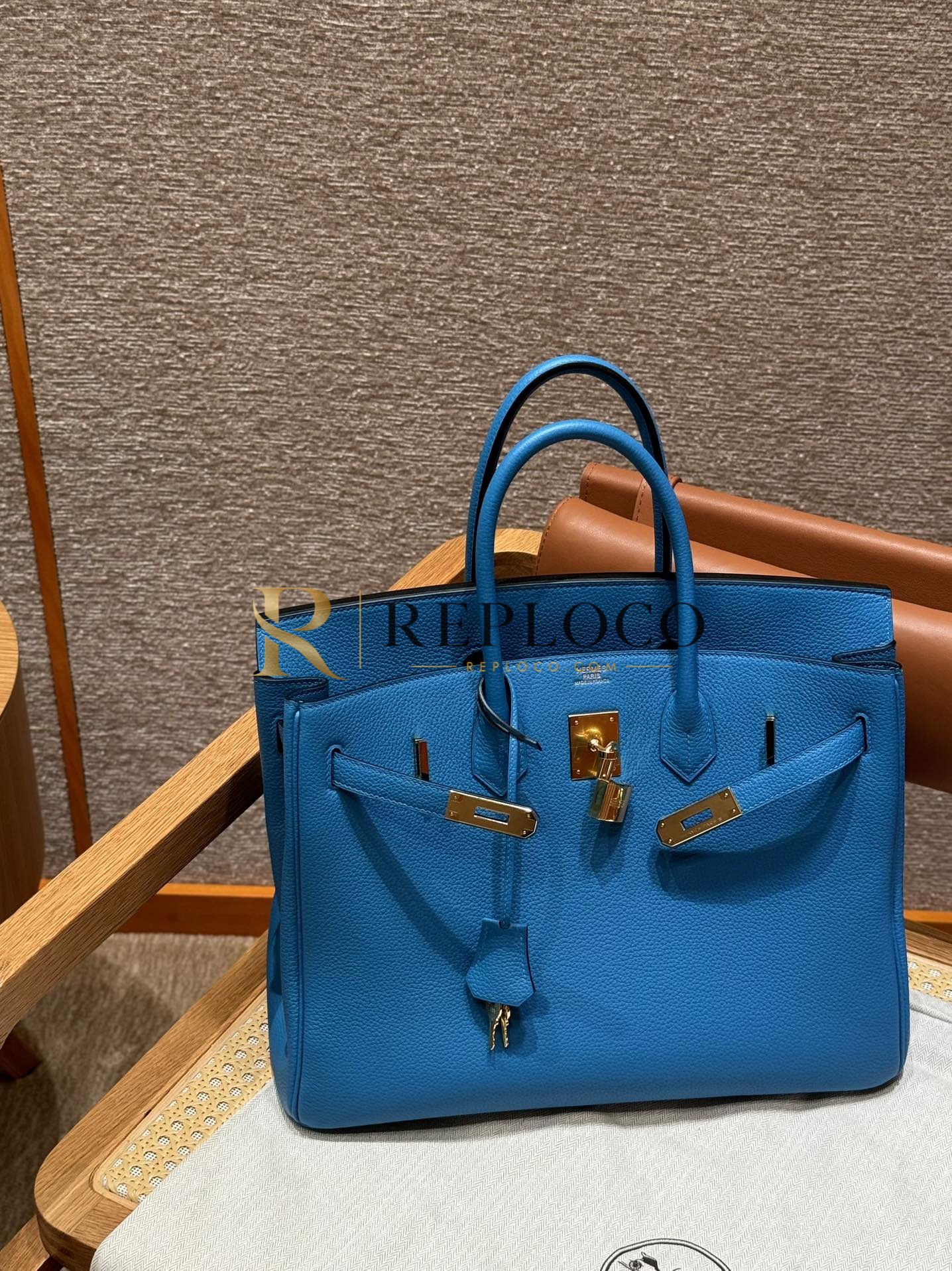 올수공 에르메스 35 Blue Frida 토고 가죽 골드 하드웨어
