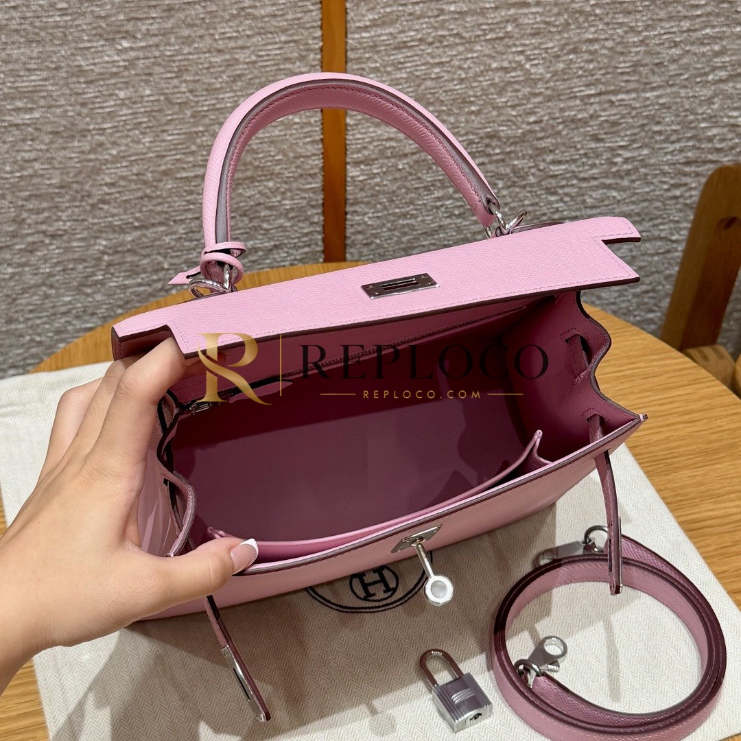 올수공 에르메스 켈리 25 Mauve Sylvestre 앱송 가죽 팔라듐 하드웨어 상세 이미지 11
