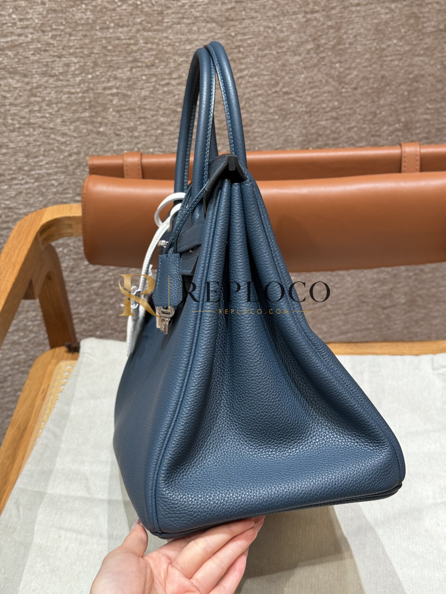 올수공 에르메스 버킨 35 Deep blue 토고 가죽 팔라듐 하드웨어 상세 이미지 2