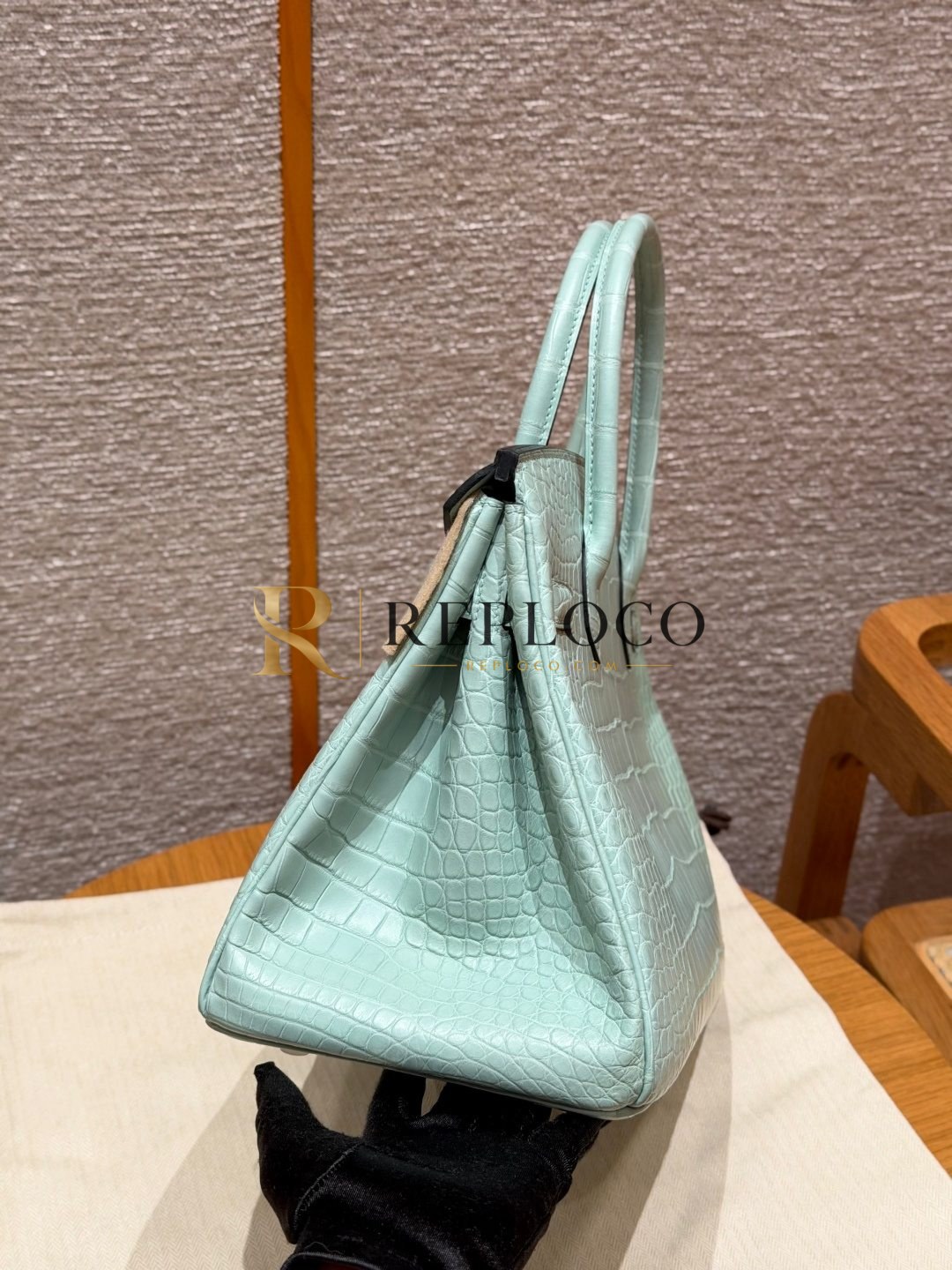 올수공 에르메스 버킨 30 Menthe 악어 가죽 팔라듐 하드웨어 상세 이미지 3