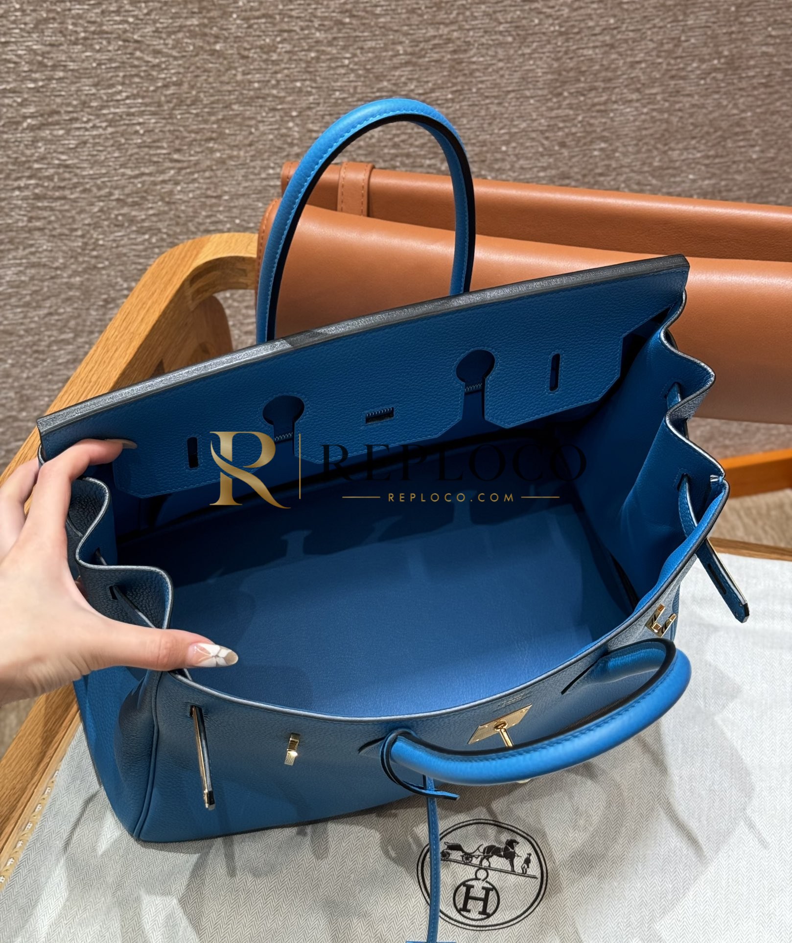 올수공 에르메스 35 Blue Frida 토고 가죽 골드 하드웨어 상세 이미지 6