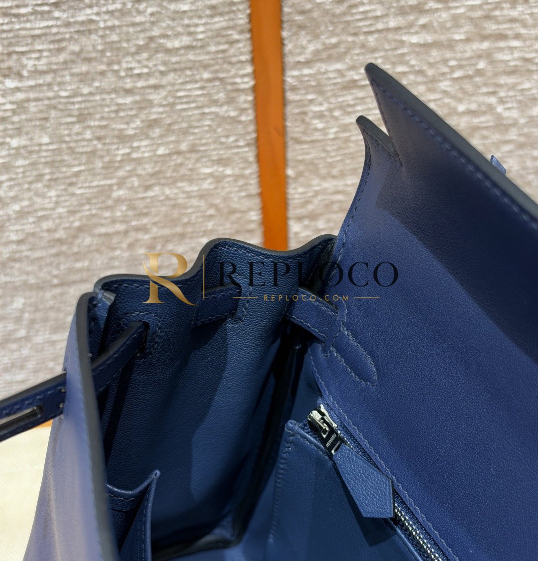 올수공 에르메스 켈리 25 Blue Saphir 스위프트 가죽 팔라듐 하드웨어 상세 이미지 9